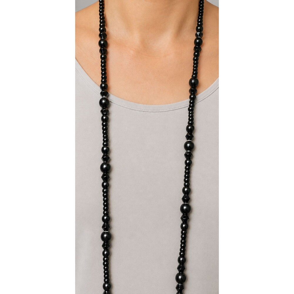 Black Beaded ID Badge Holder Lanyard 32 Inch Magnetic Clasp Swivel Clip - Picture 2 of 4